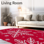 White Snowflake Burst Red Rug