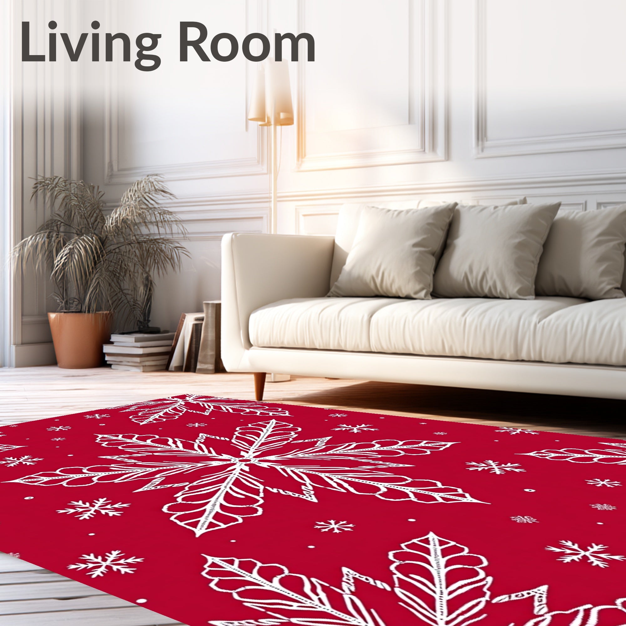 White Snowflake Burst Red Rug