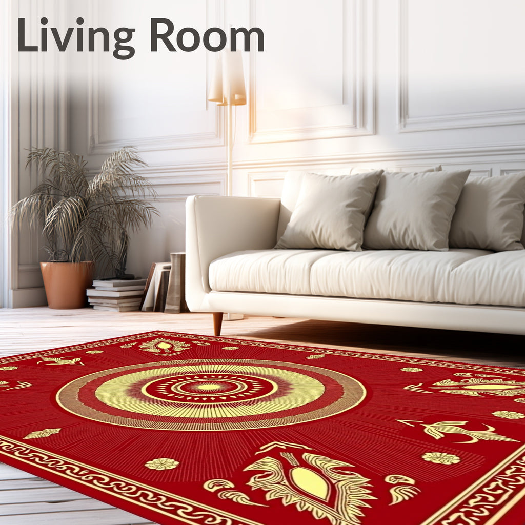 Crimson Gold Medallion Sunburst Rug