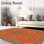 Vibrant Orange Swirl Floral Medallion Rug