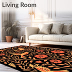Coral and Gold Bird Floral Tableau Rug