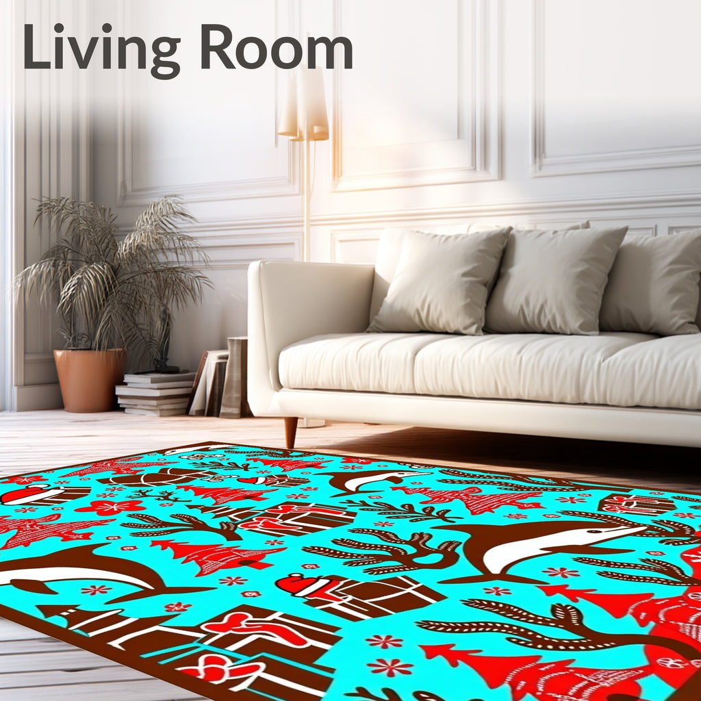 Whimsical Christmas Dolphins and Gifts Rug