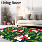 Whimsical Santa Clauses and Holly Sprigs Rug