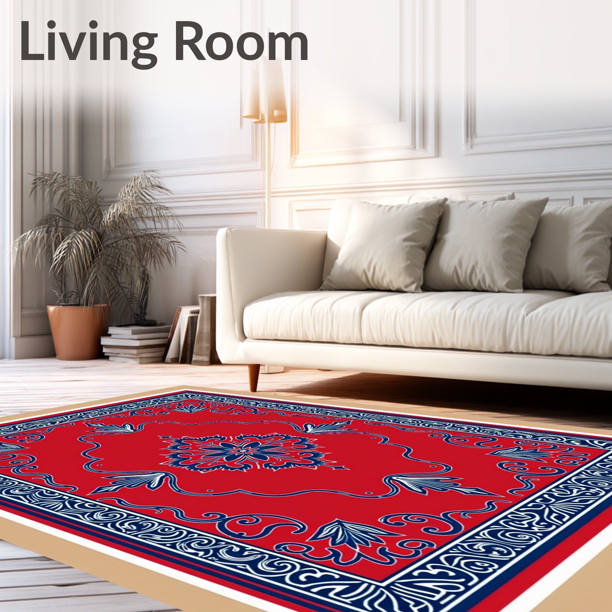 Crimson And Navy Floral Medallion Rug