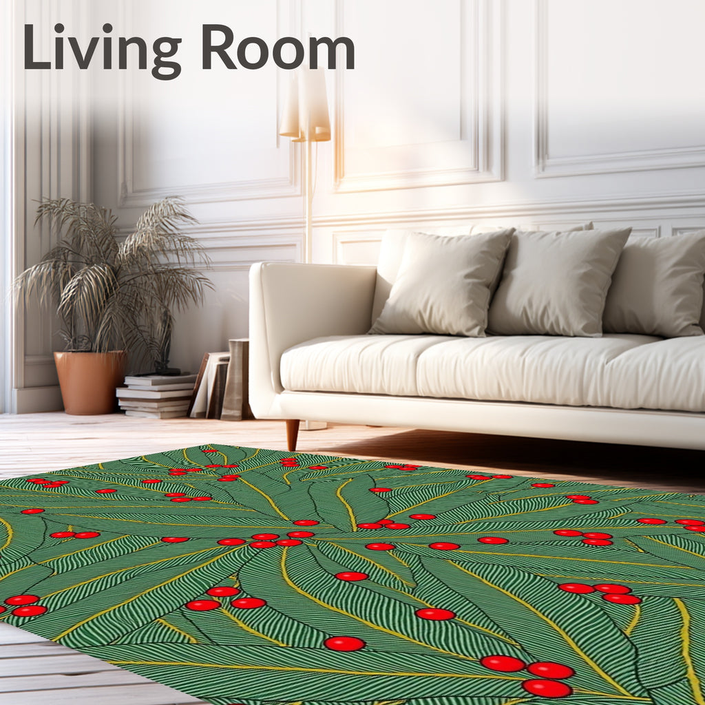 Green Leaf Red Berry Cluster Rug