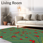 Green Leaf Red Berry Cluster Rug