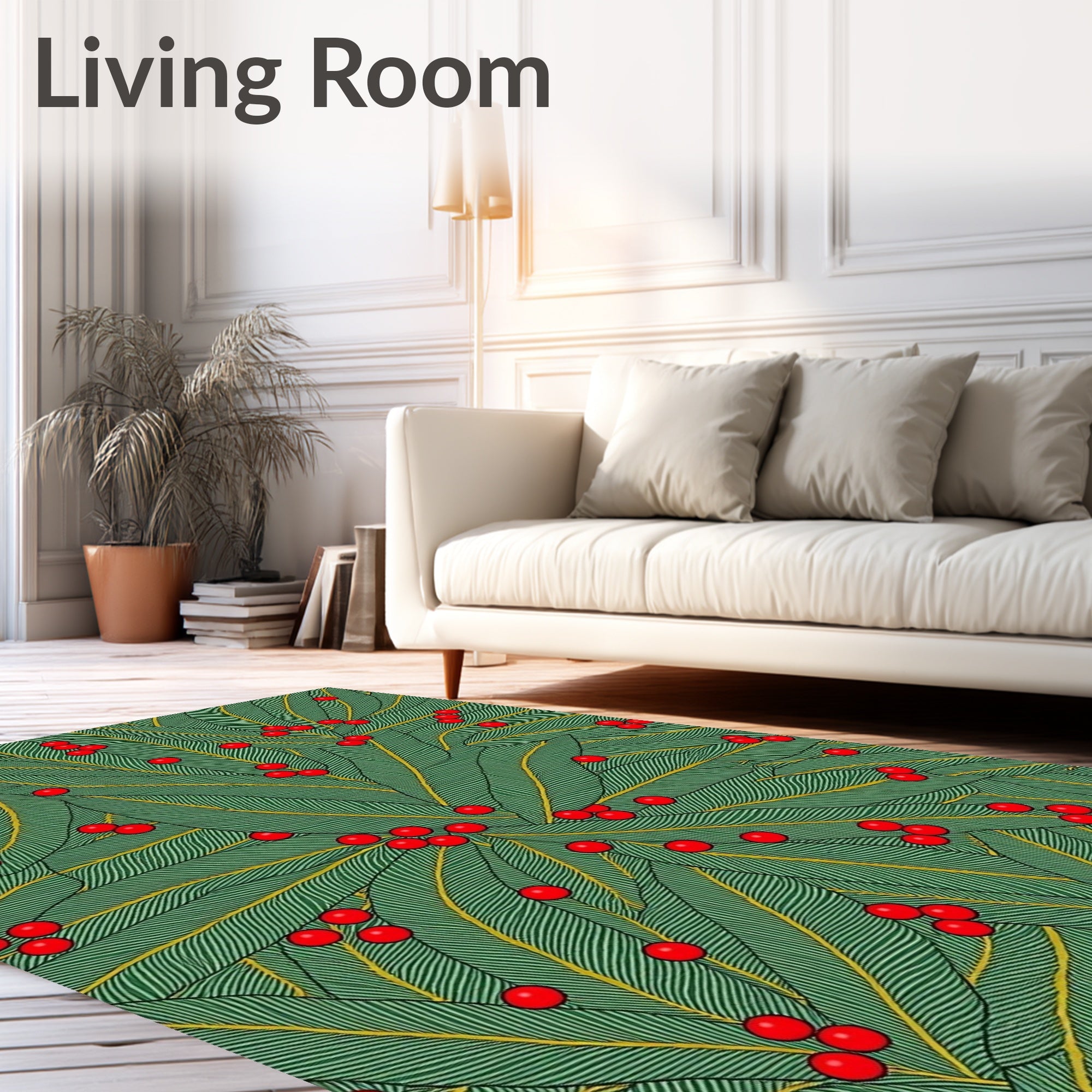 Green Leaf Red Berry Cluster Rug