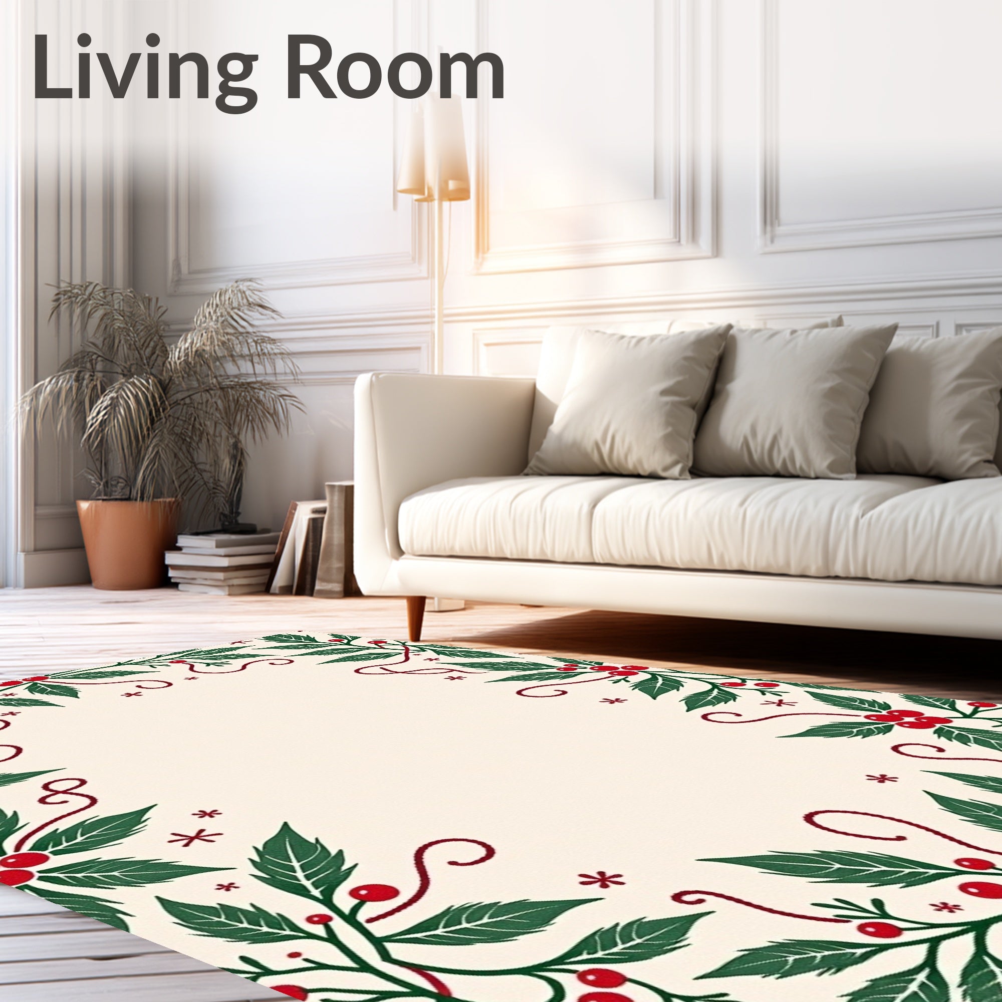 Festive Green Holly Berry Garland Rug