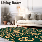 Deep Green Golden Mandala Medallion Rug