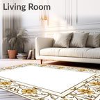 Ornate Golden Floral Vine Border Rug