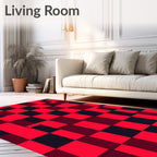 Vibrant Red And Black Checkered Squares Rug