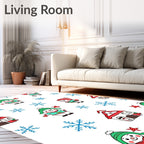 Cute Snowman And Snowflake Holiday Scene Rug
