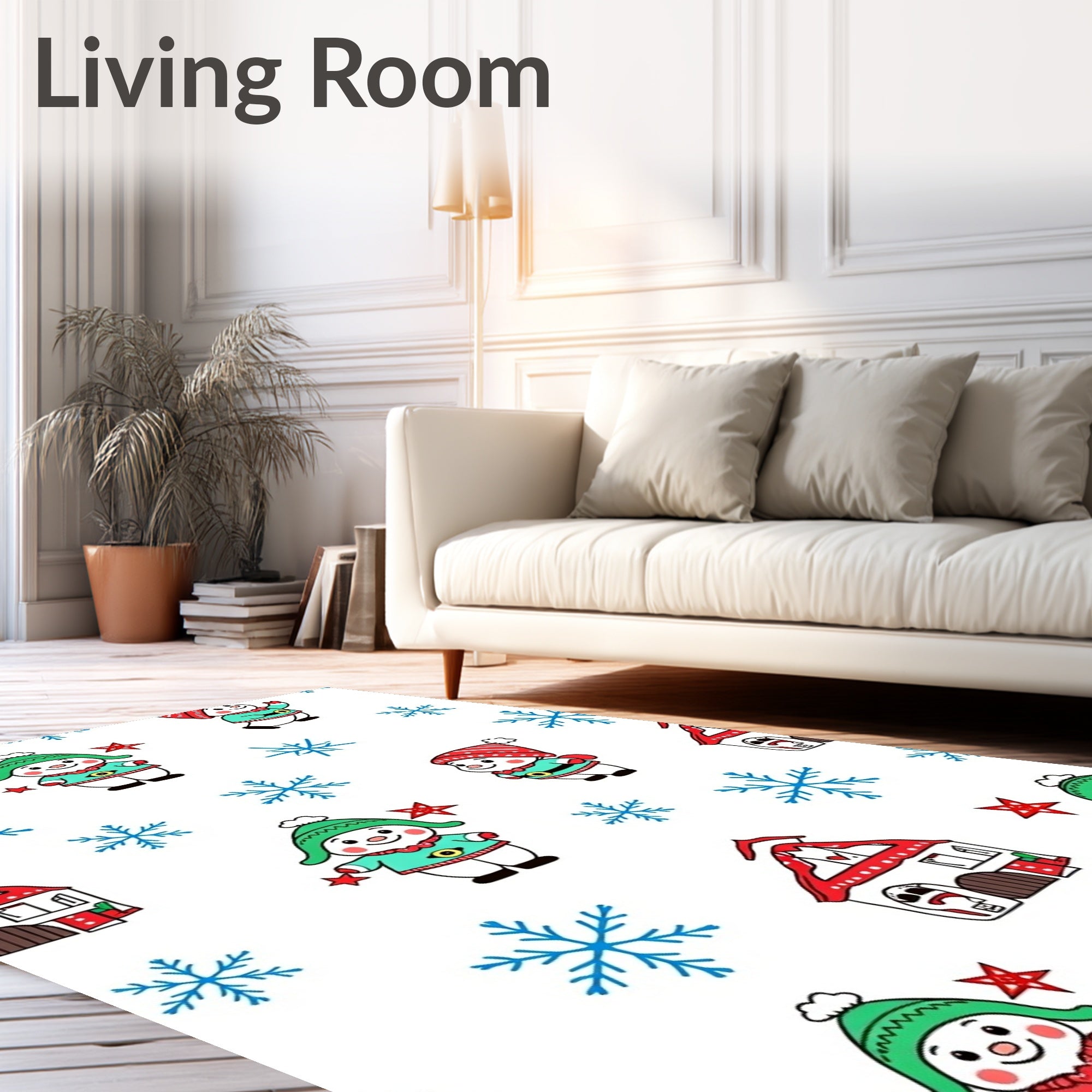 Cute Snowman And Snowflake Holiday Scene Rug