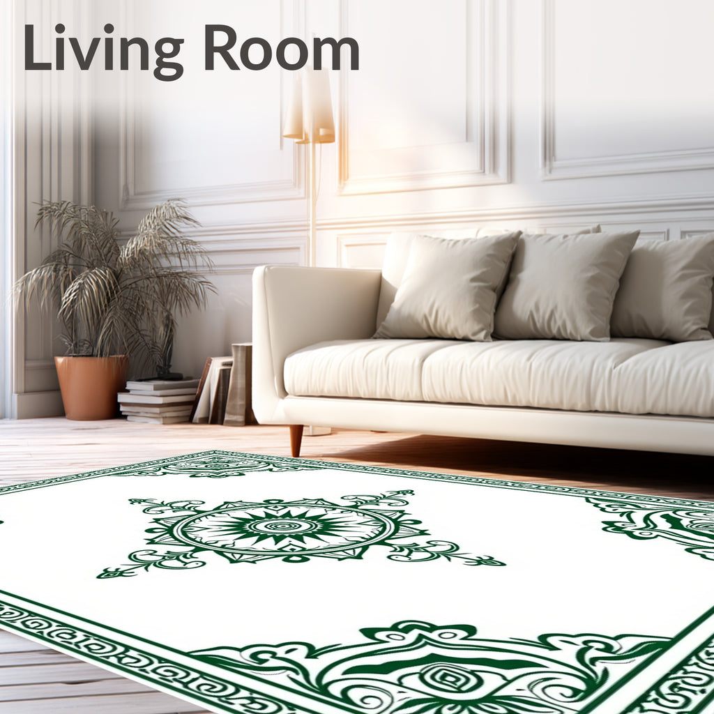 Dark Green Geometric Mandala Ornament Rug