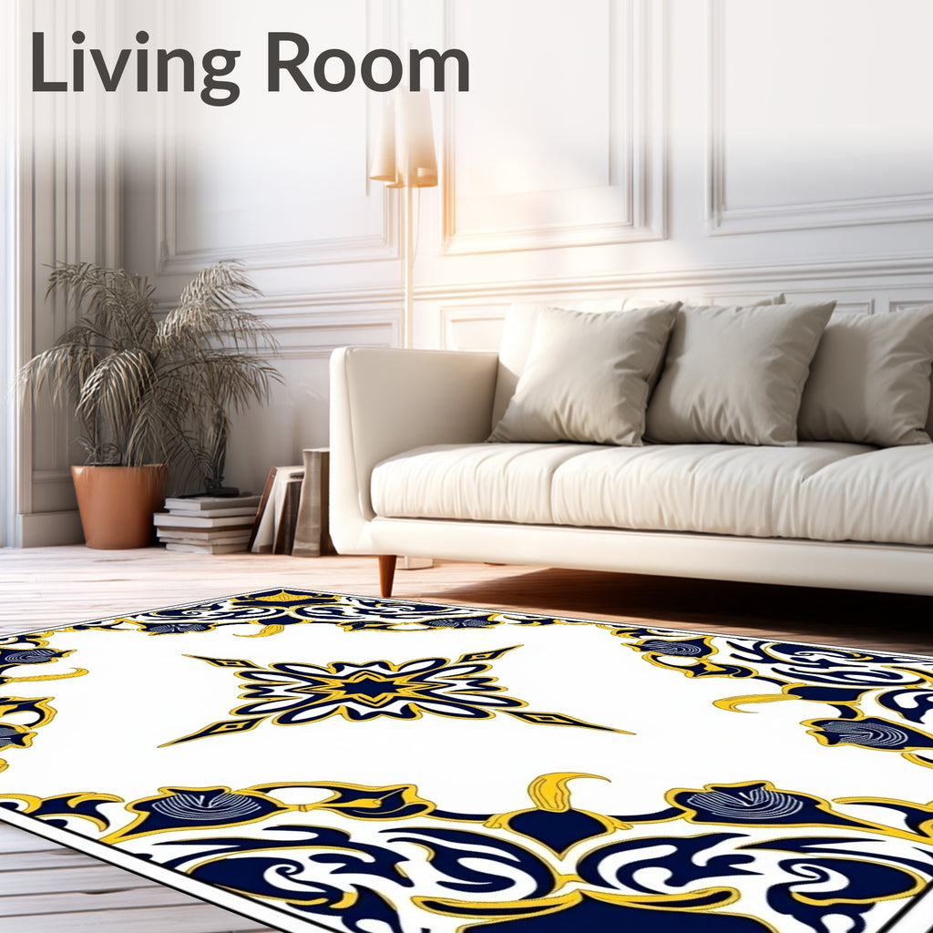 Classic Navy Yellow Floral Starburst Rug