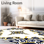 Classic Navy Yellow Floral Starburst Rug