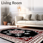 Deep Crimson Snowflake Geometric Medallion Rug