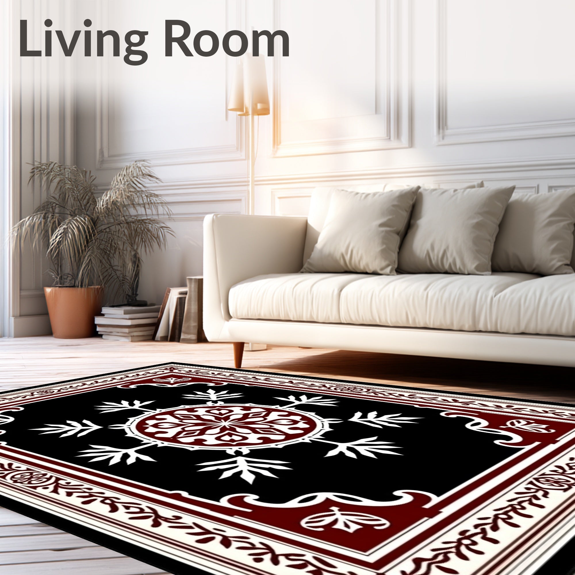 Deep Crimson Snowflake Geometric Medallion Rug