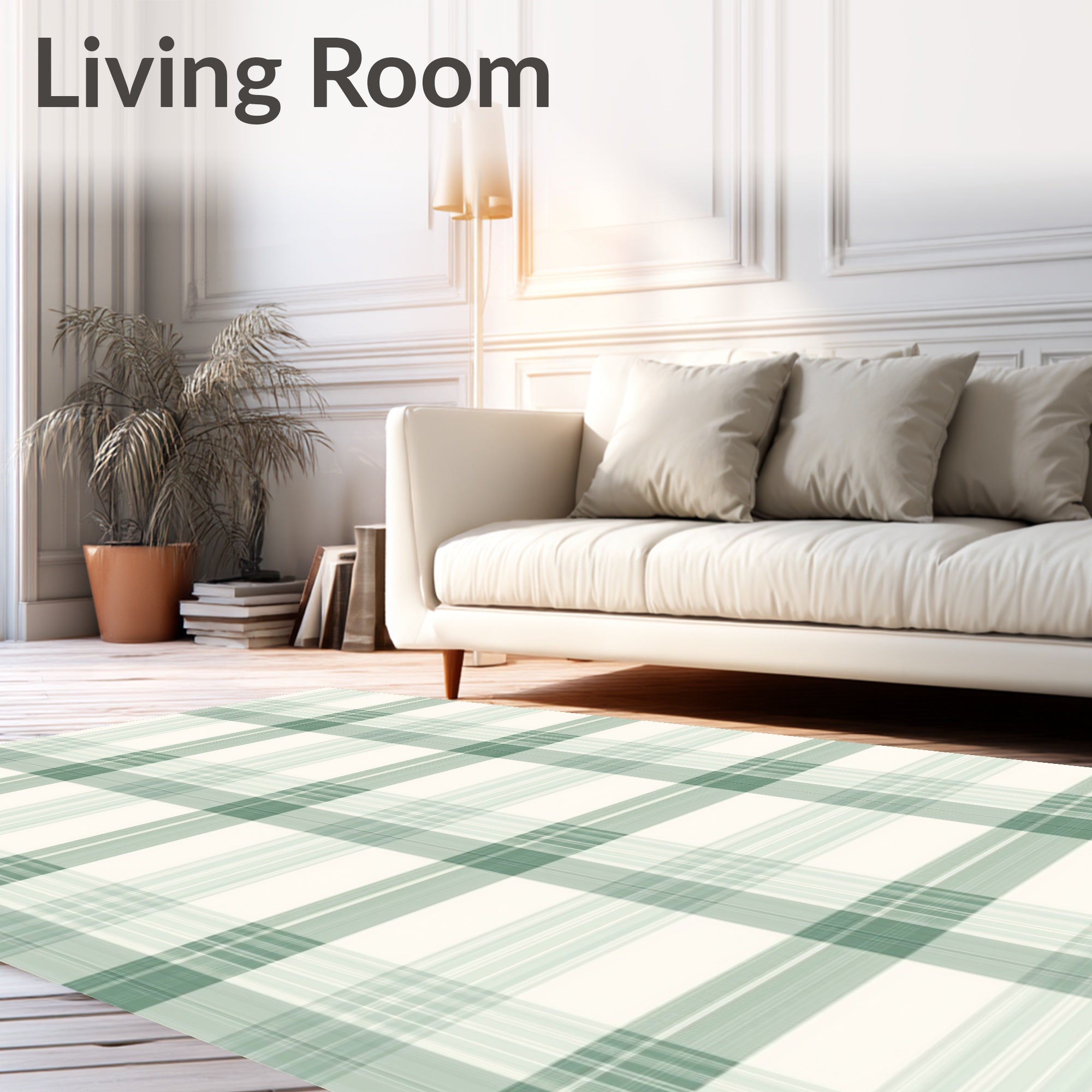 Soft Sage Green Plaid Check Rug