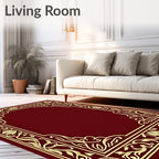 Rich Red Golden Floral Border Rug