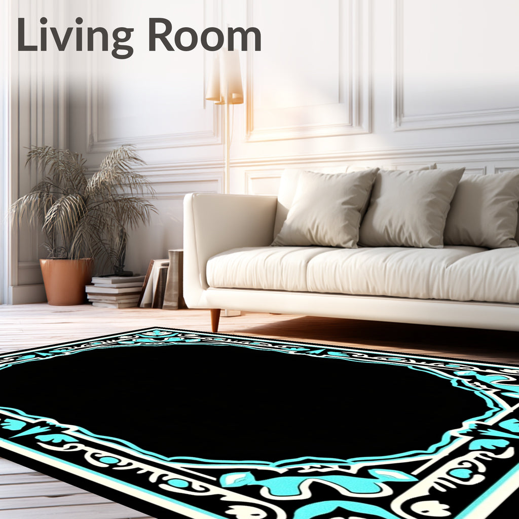 Ornate Teal Floral Mirror Frame Rug
