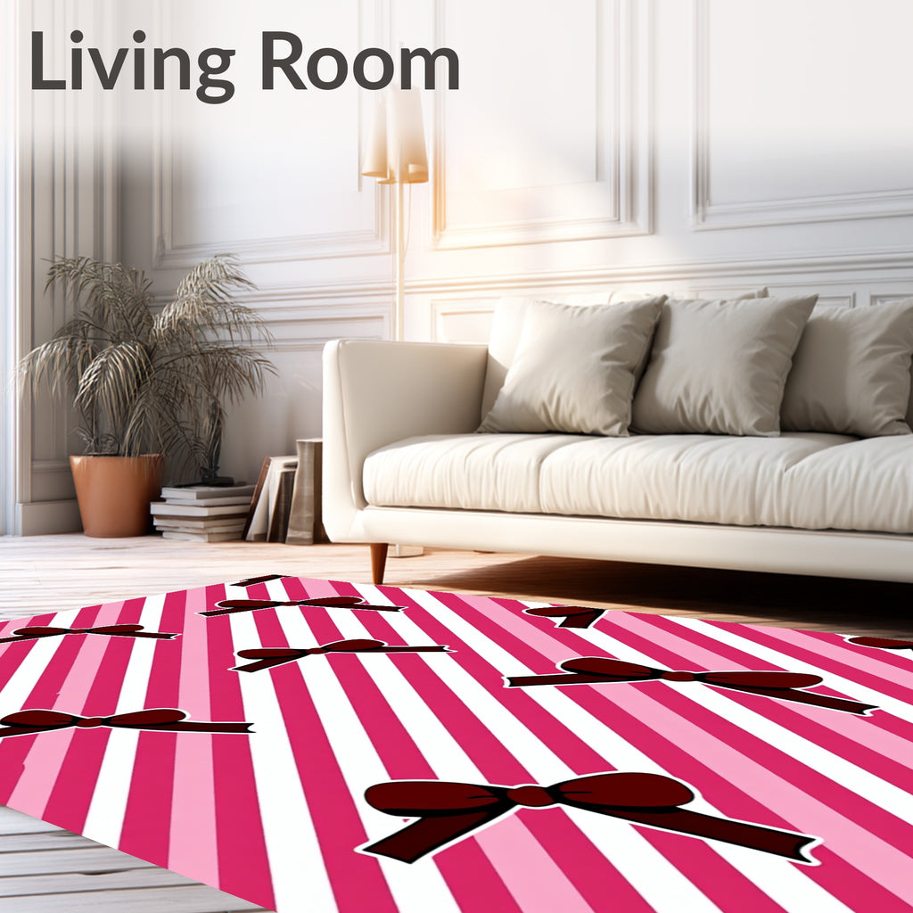 Maroon Bows On Pink Stripe Background Rug