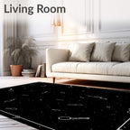 Cosmic Black White Scattered Shapes Rug