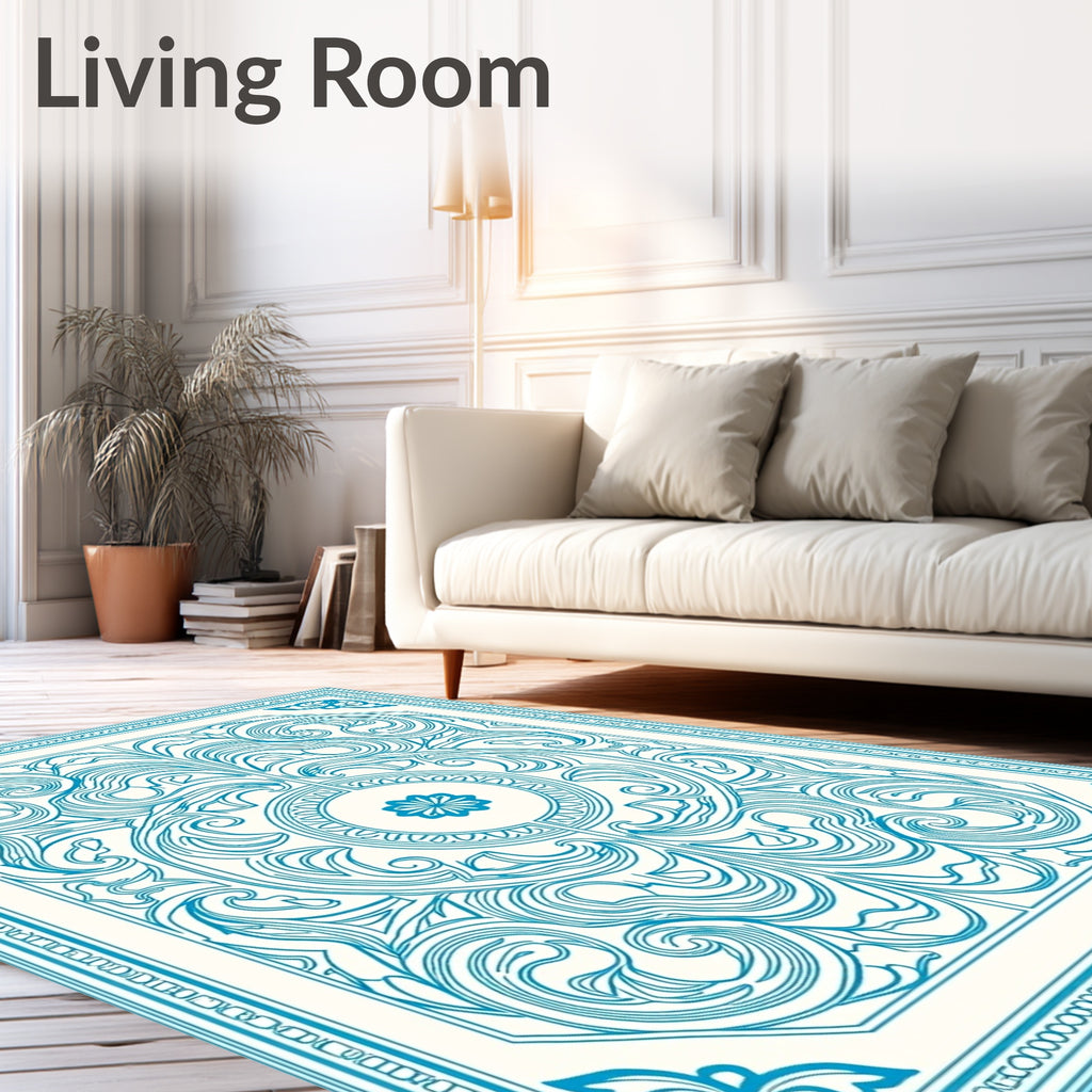 Ornate Turquoise Floral Medallion Rug