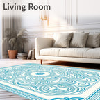 Ornate Turquoise Floral Medallion Rug