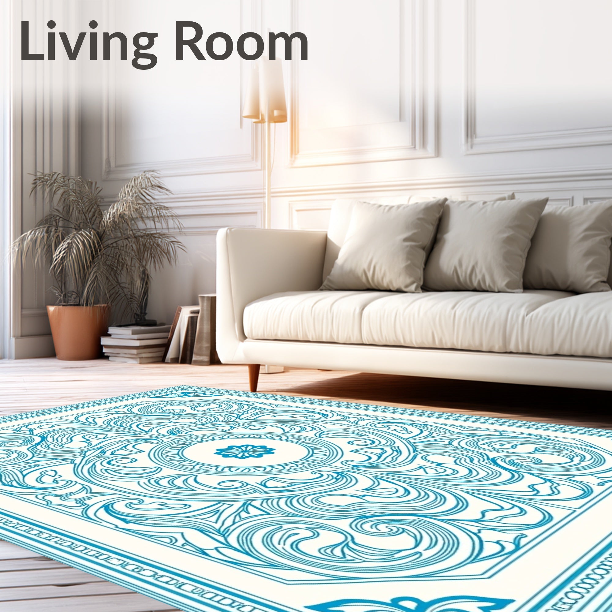 Ornate Turquoise Floral Medallion Rug