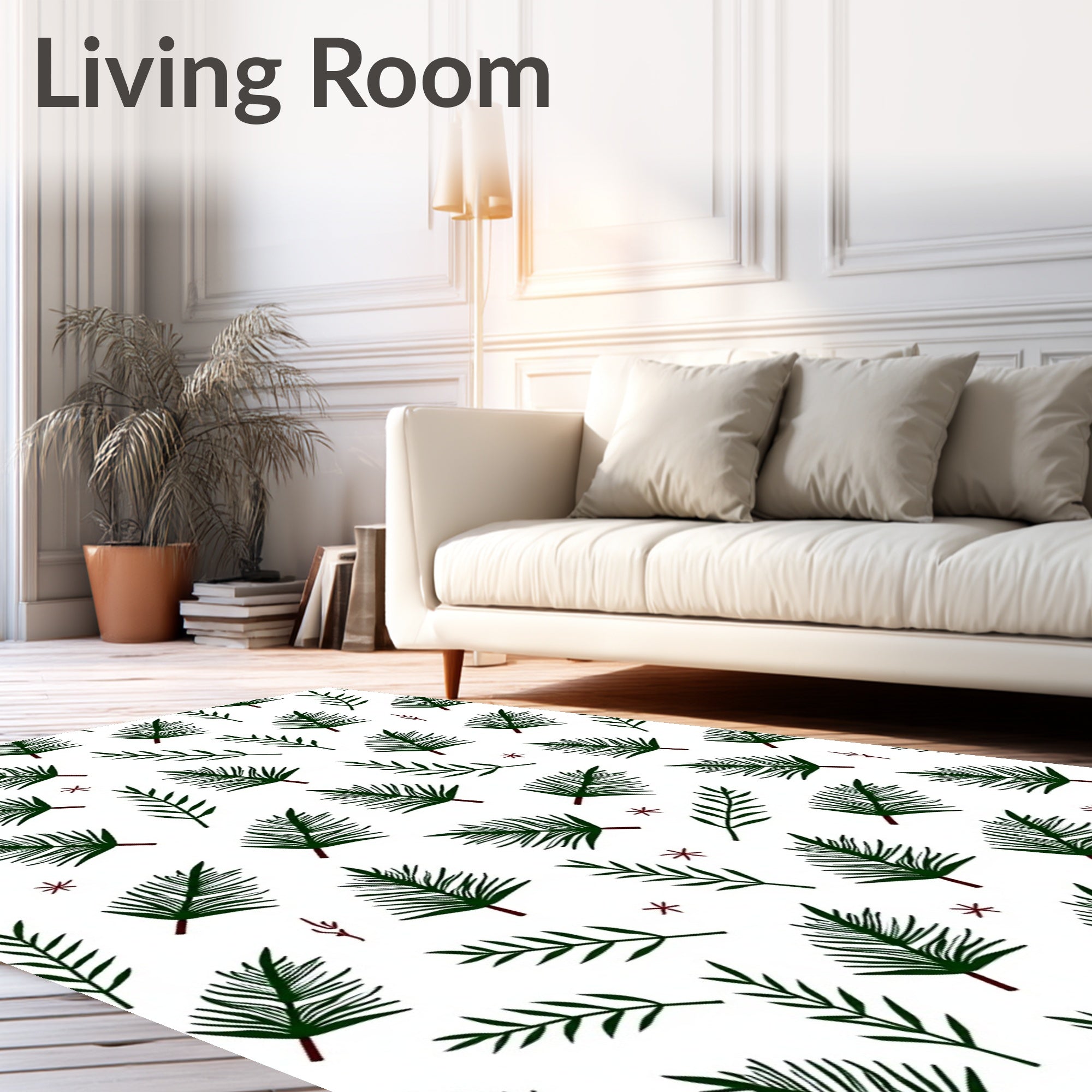Deep Green Pine Sprigs Scattered Rug