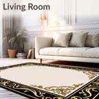 Black Gold Filigree Scroll Border Rug