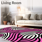 Vibrant Pink Black Swirl Wave Rug