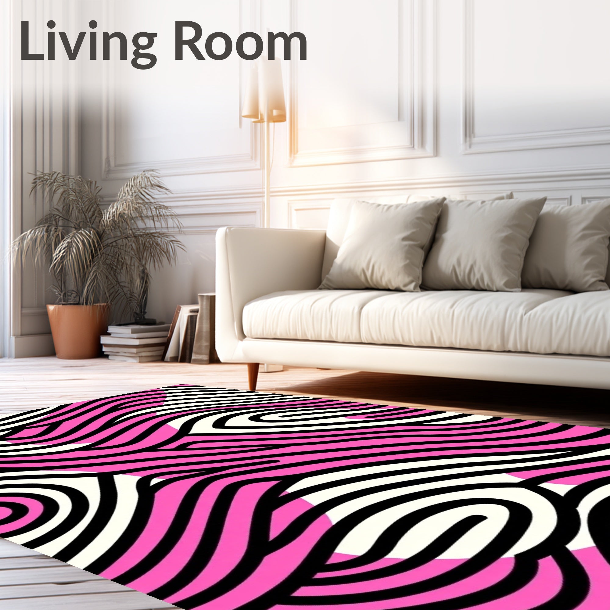 Vibrant Pink Black Swirl Wave Rug