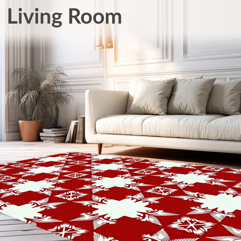 Classic Red White Geometric Crest Rug