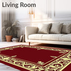 Ornate Crimson Gold Floral Border Rug