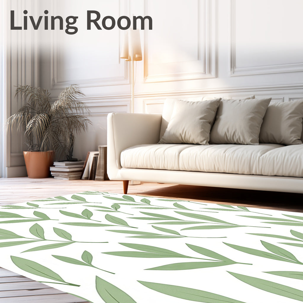 Soft Sage Green Botanical Branches Rug