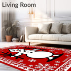 Festive Red Snowman Snowflake Border Rug