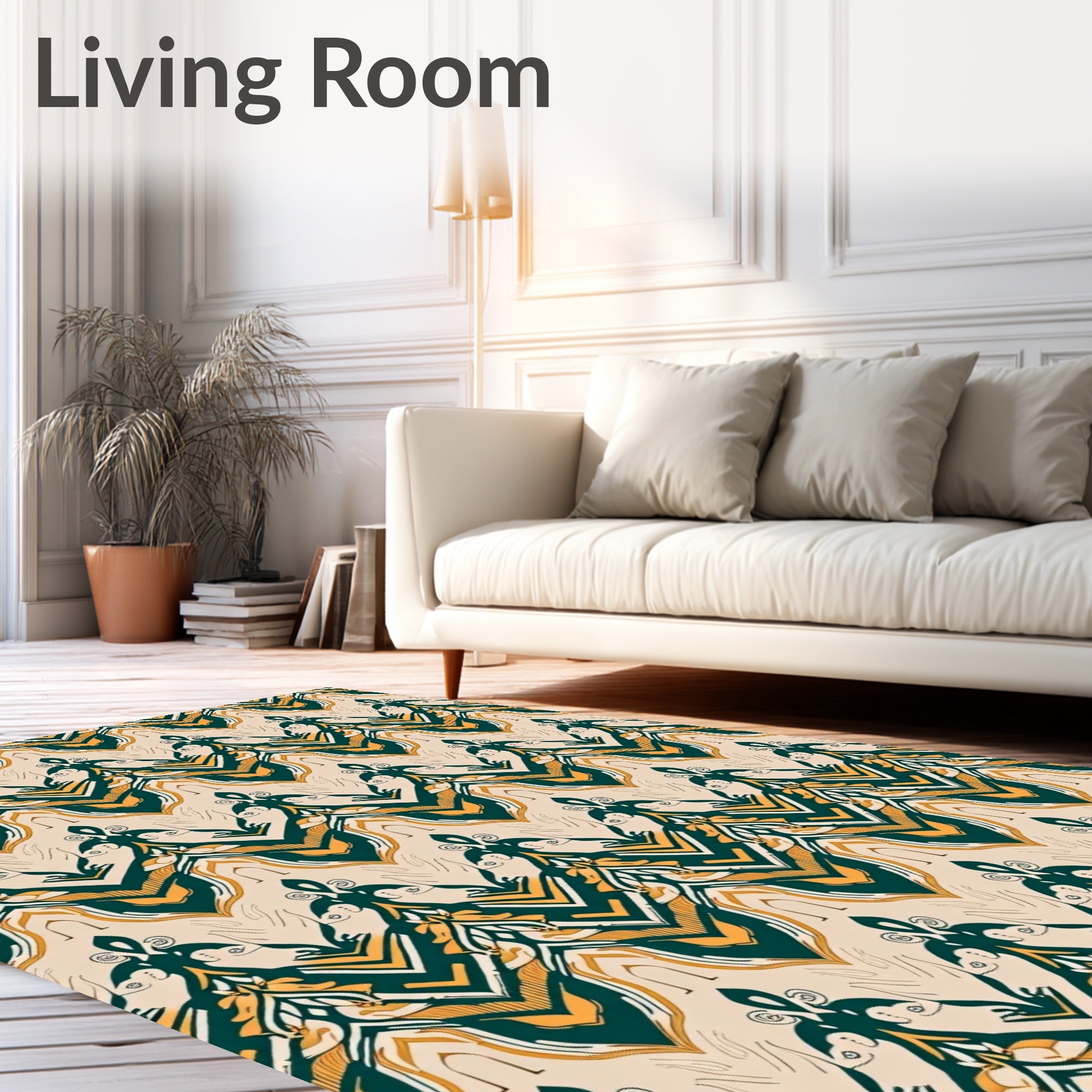 Emerald Gold And Cream Ornamental Chevron Rug