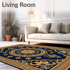 Ornate Gold Medallion Navy Rug