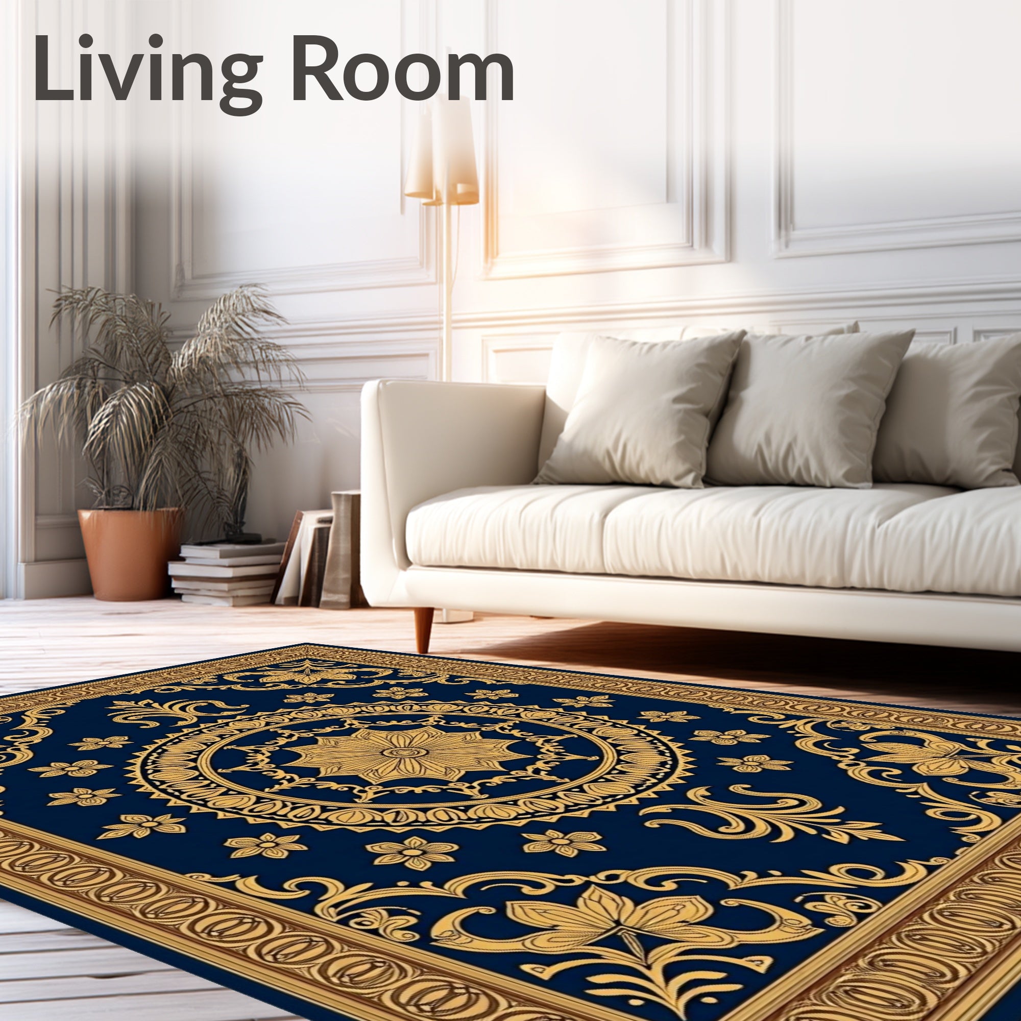 Ornate Gold Medallion Navy Rug