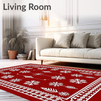Crimson Snowflake Folk Art Rug