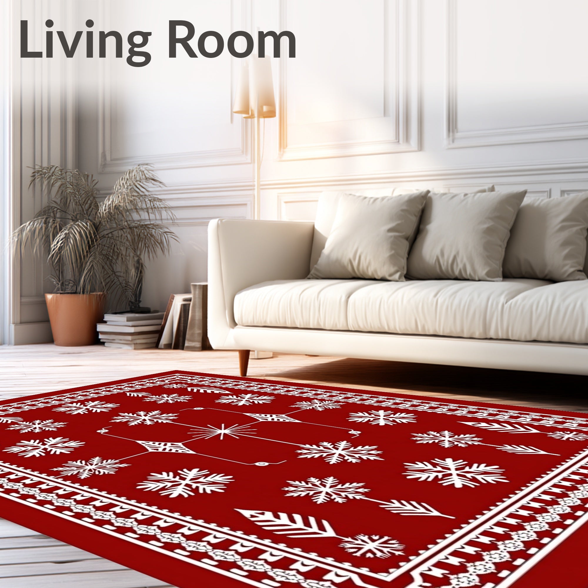 Crimson Snowflake Folk Art Rug
