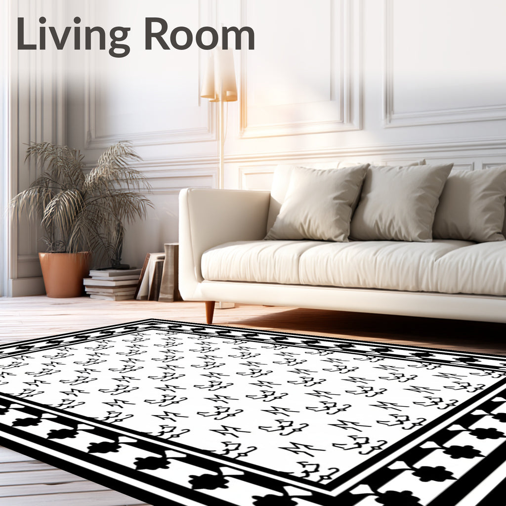 Black White Reciprocal Geometric Motif Rug