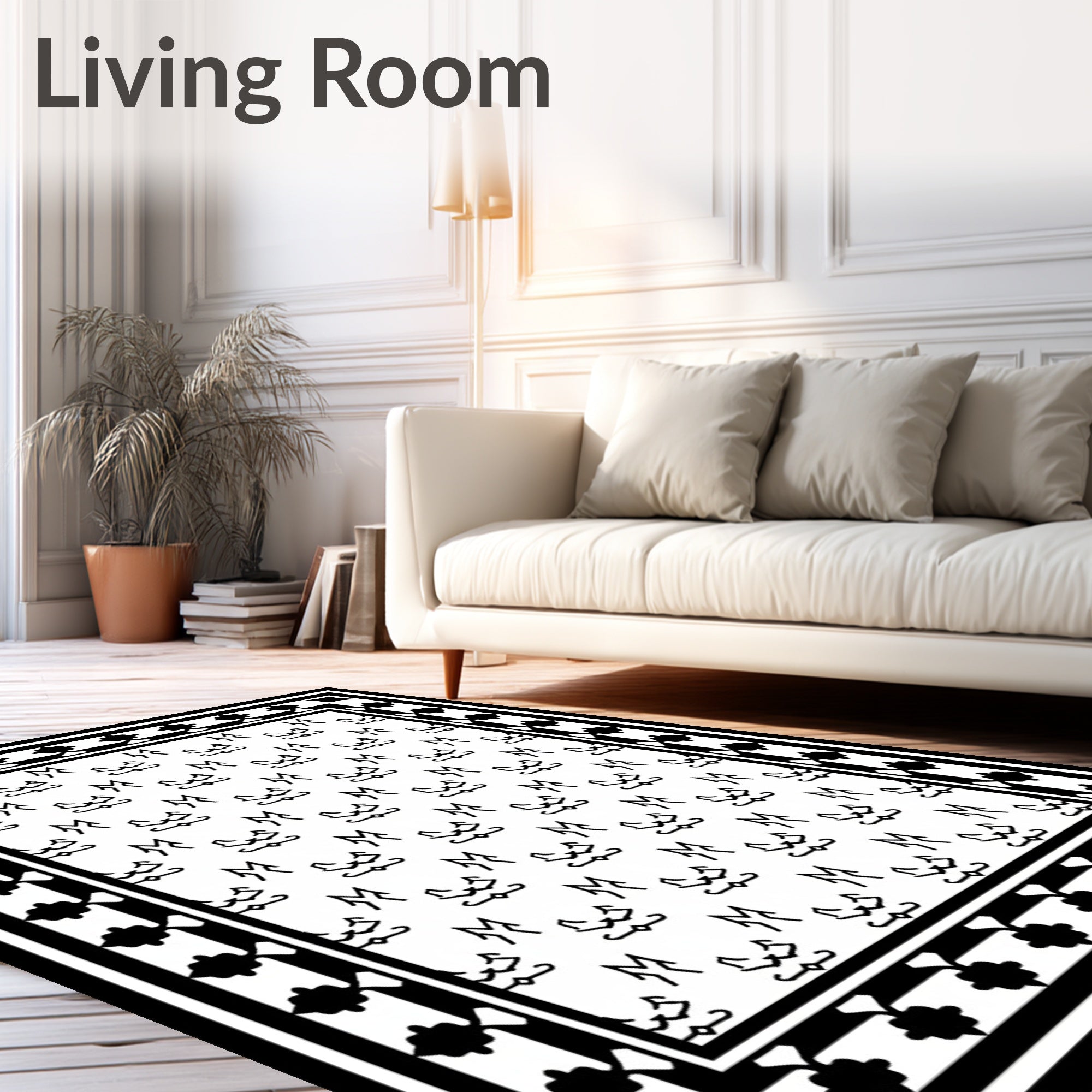 Black White Reciprocal Geometric Motif Rug