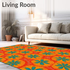 Orange Teal Floral Burst Collage Rug