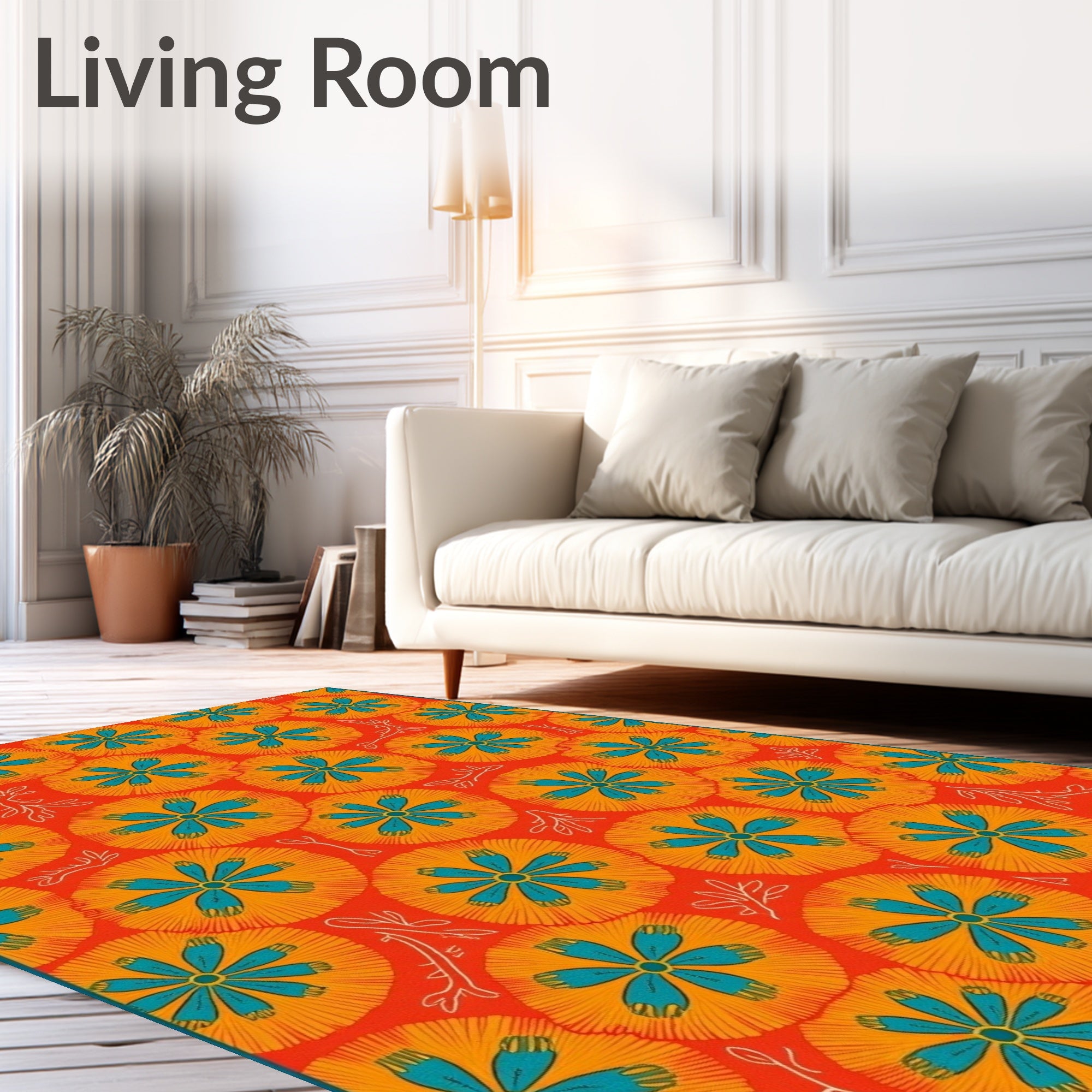 Orange Teal Floral Burst Collage Rug