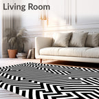 Monochromatic Black White Maze Lines Rug