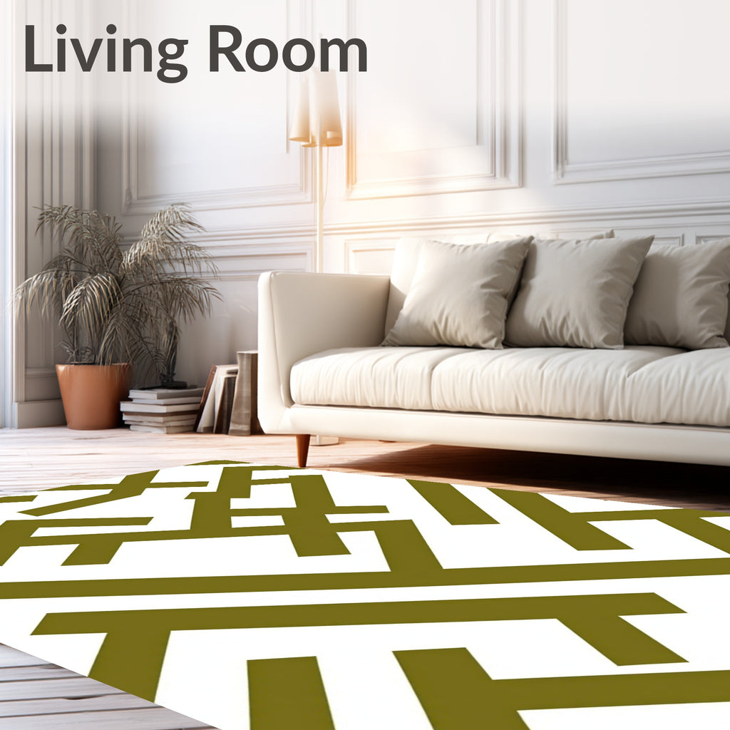 Olive Green Geometric Maze Rug