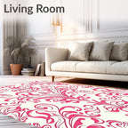 Deep Pink Floral Damask Swirl Rug